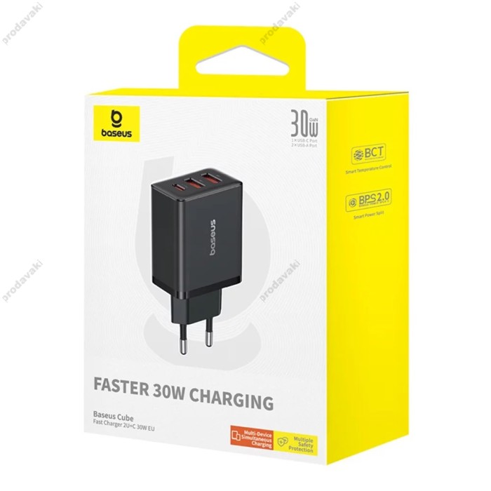 Мережевий зарядний пристрій Baseus Cube Fast Charger 2U+C 30W Cluster Black P10111402113-00